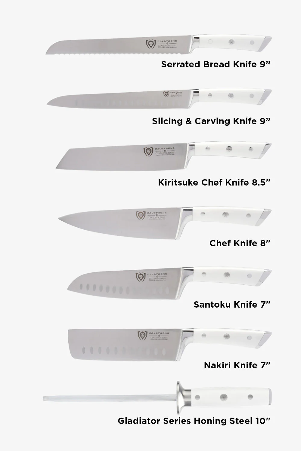 18-piece Colossal Knife Set with Block | White Handles | Gladiator Series | Knives NSF Certified | Dalstrong © - Image 7