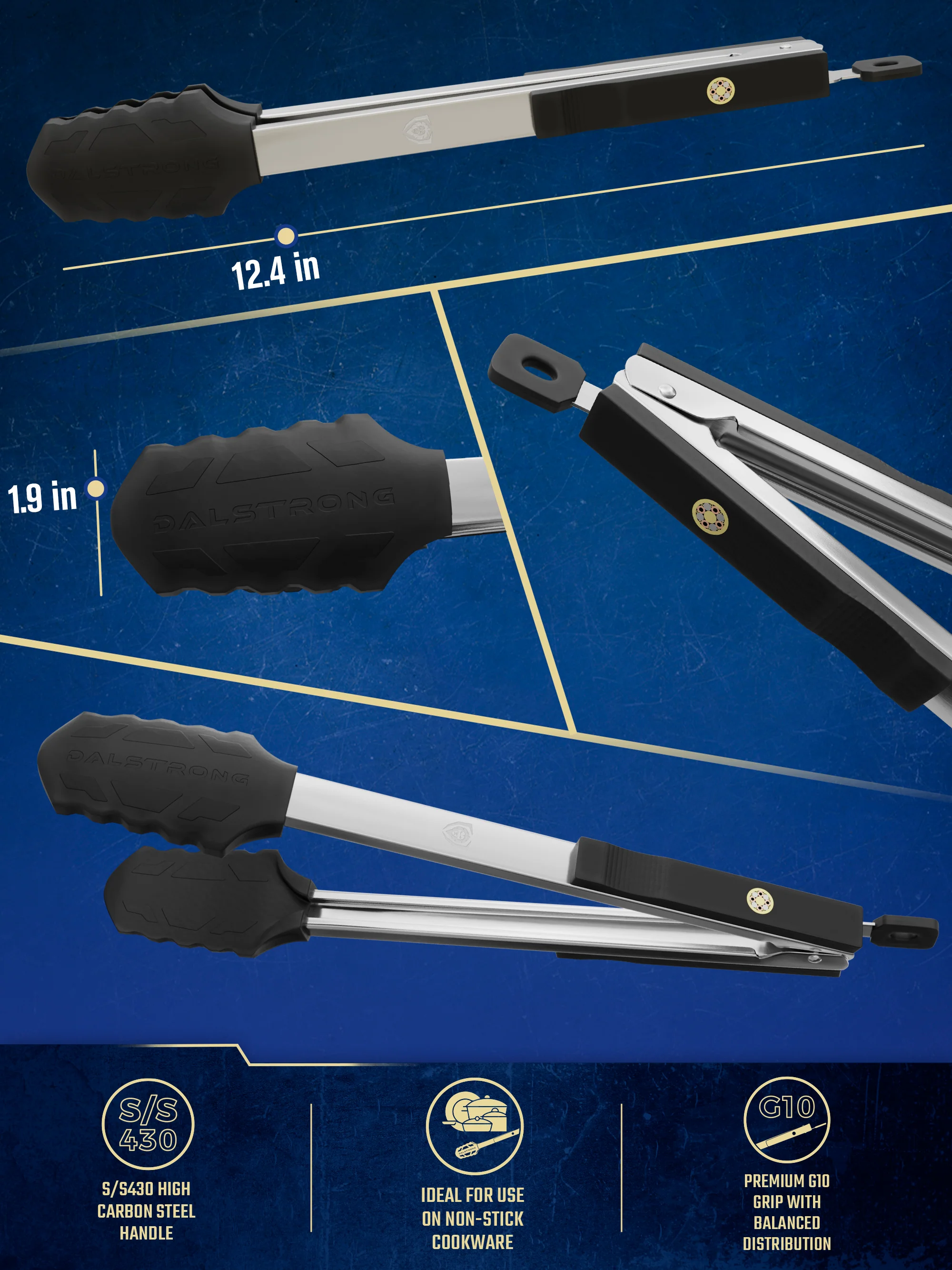 Food Tongs 12" | Scalloped Silicone Tips | Dalstrong © - Image 2