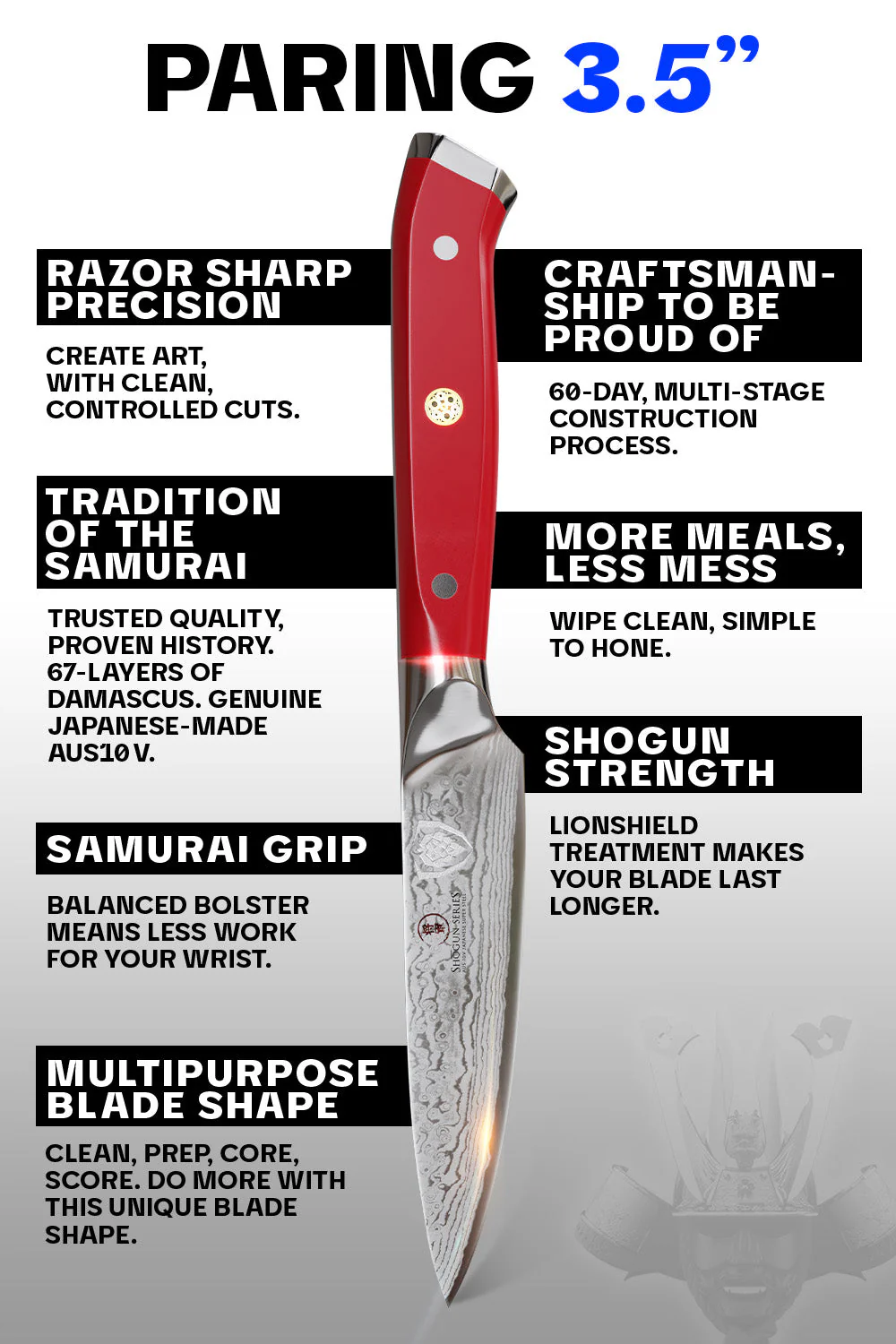 Paring Knife 3.5" | Crimson Red ABS Handle | Shogun Series | Dalstrong © - Image 5