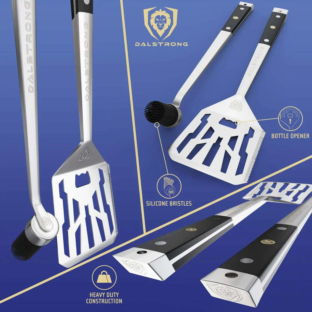 Tongs, Spatula, Fork, Silicone Brush | 4 Piece Premium Grill Kit | Dalstrong © - Image 7