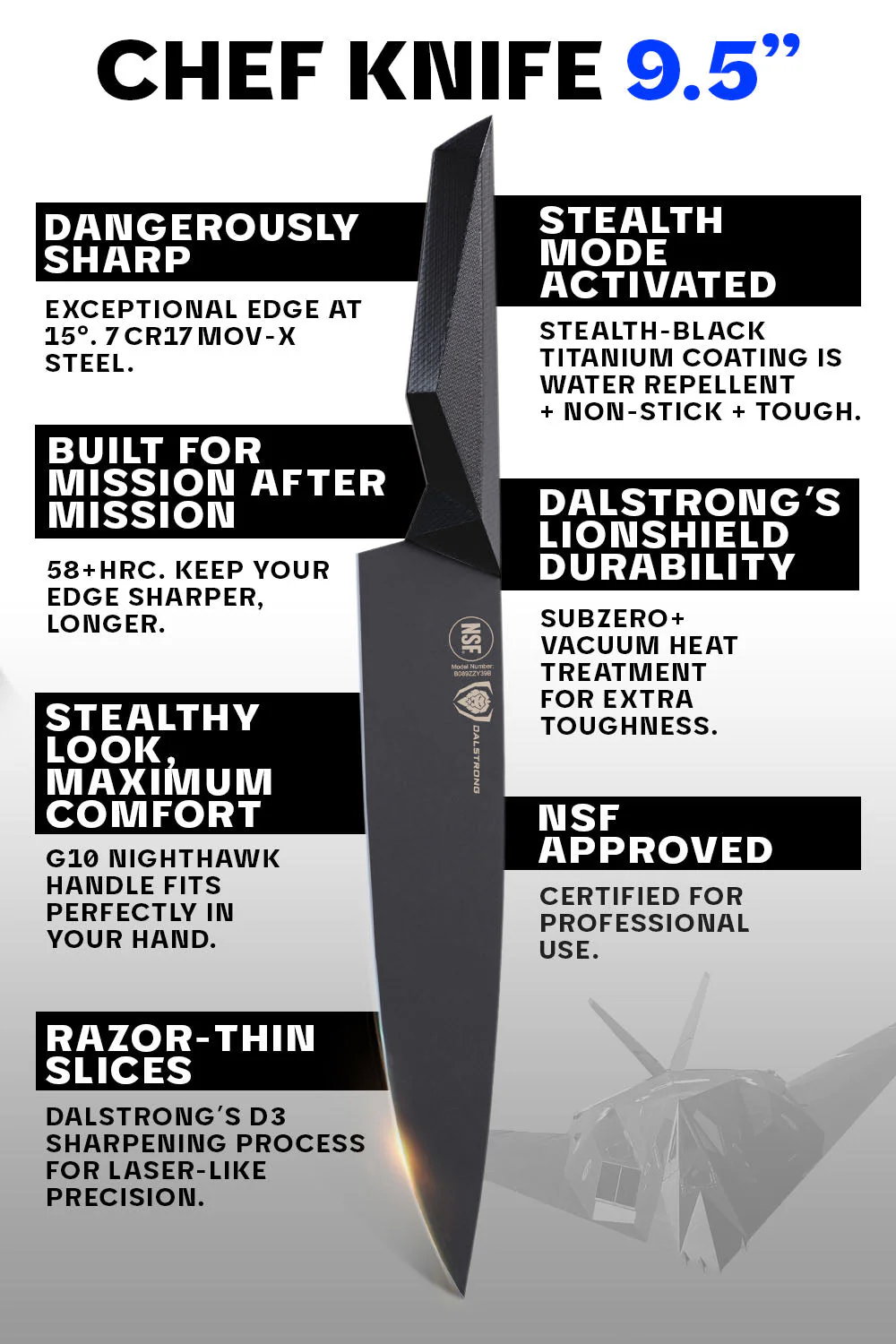 Chef's Knife 9.5" | Shadow Black Series | NSF Certified | Dalstrong © - Image 5